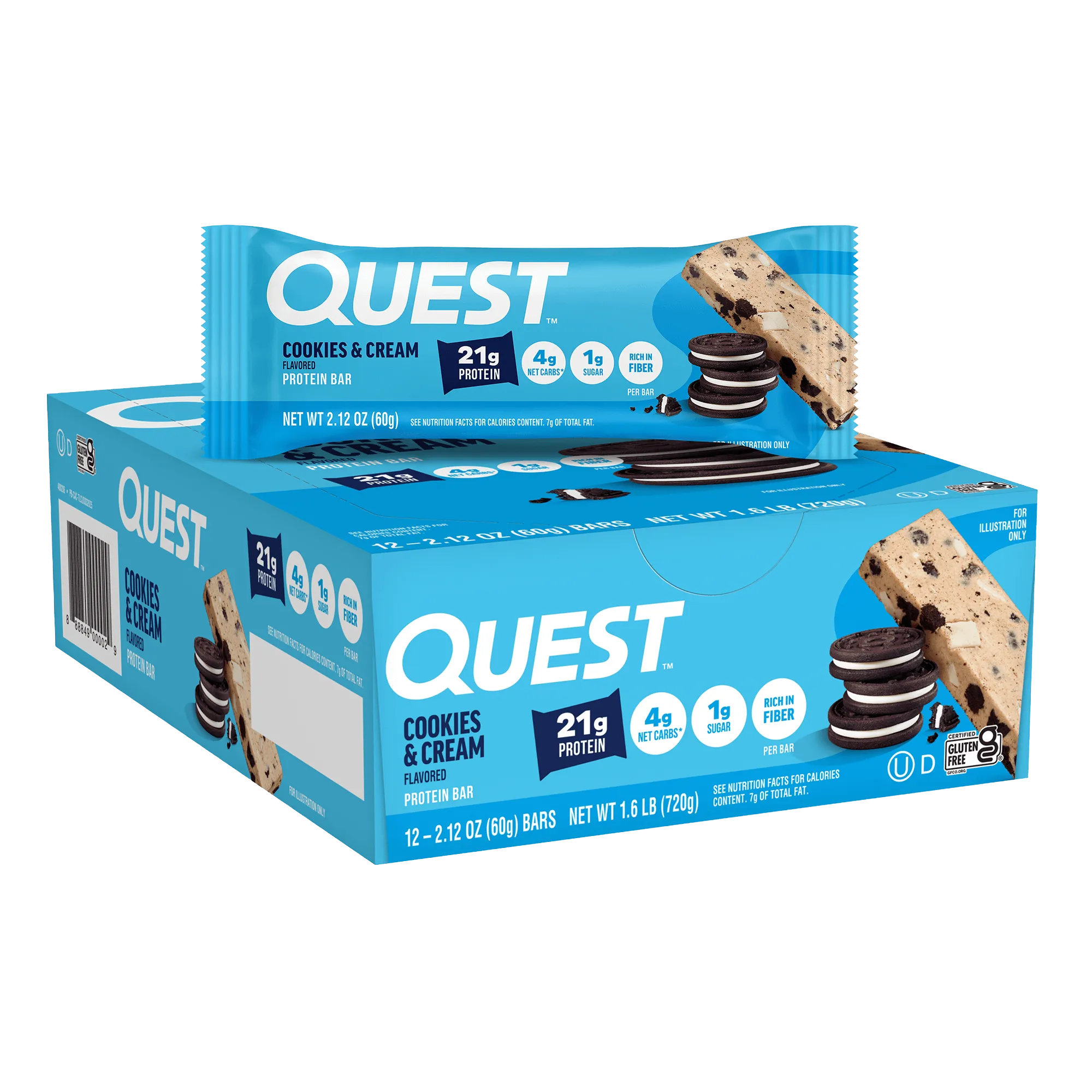 Officiële productfoto van Quest Cookies & Cream Protein Bar.